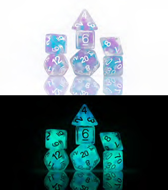 Glow-In-The-Dark 7-Piece Dice Set Cotton Candy Glowworm - Pastime Sports & Games