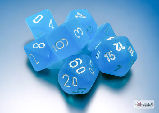 Mini Frosted 7-Piece Dice Set Carribean Blue With Gold - Pastime Sports & Games