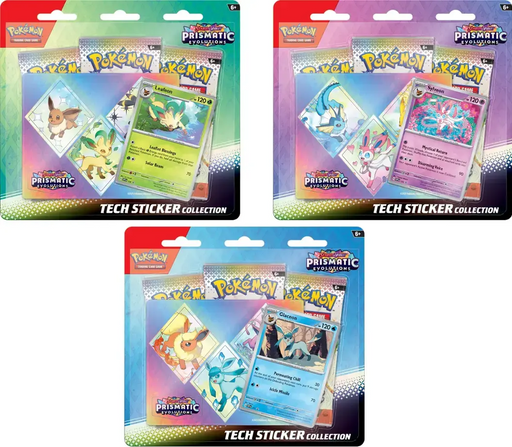 Pokemon Prismatic Evolutions Tech Sticker Collection Pack/Case - Pastime Sports & Games