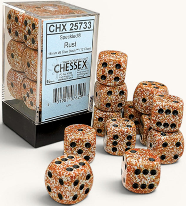 Speckled 12-Piece Six Sided 16mm Dice Set Rust