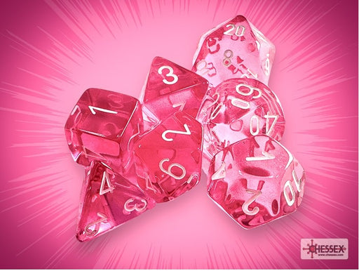 Translucent 7-Piece Dice Set Green & Pink With White CHX23084 - Pastime Sports & Games