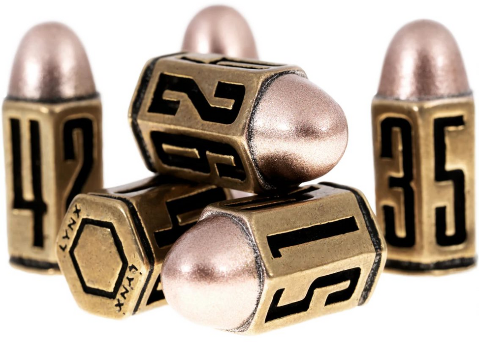 6-Sided Brass Metal Bullet Dice Set of 6