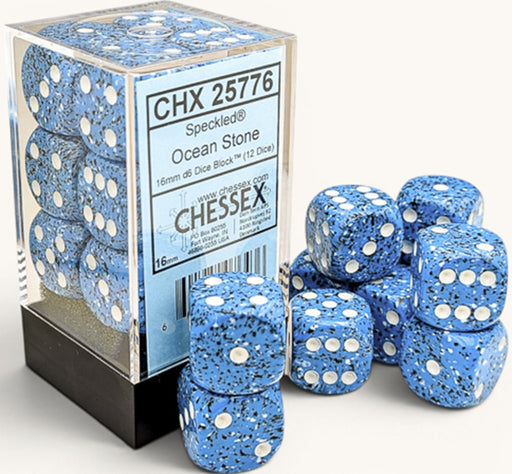 Speckled 12-Piece Six Sided 16mm Dice Set Ocean Stone