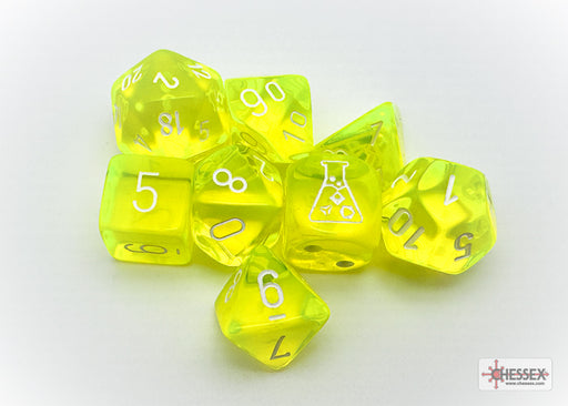 Translucent 7-Piece Dice Set Neon Yellow And White - Pastime Sports & Games