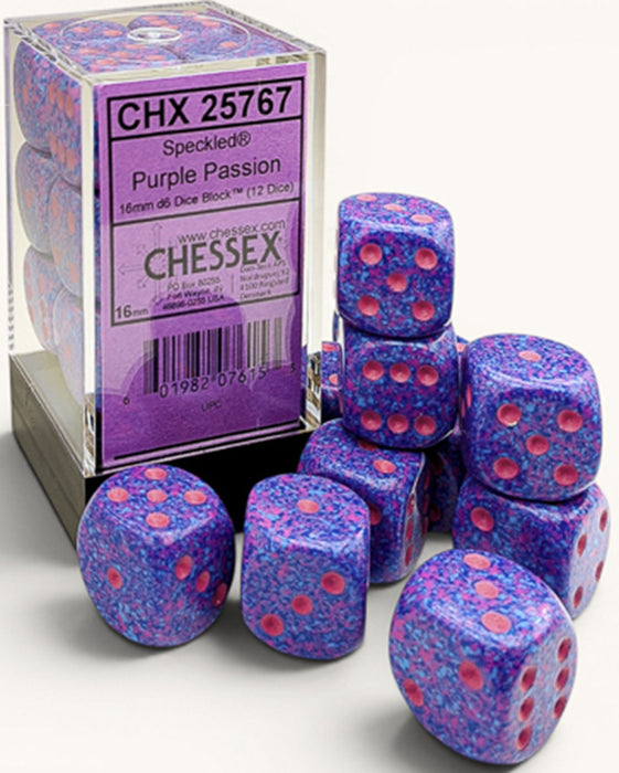 Speckled 12-Piece Six Sided 16mm Dice Set Purple Passion