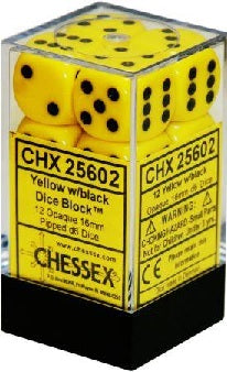 Opaque 12-Piece Dice Set Yellow/Black