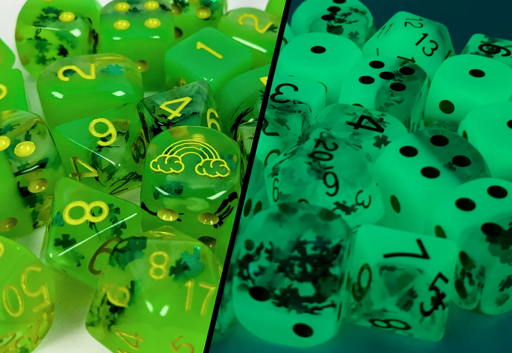 Diffusion 12-Piece Dice d6 Set Glow in the Dark Lit Leprechaun - Pastime Sports & Games