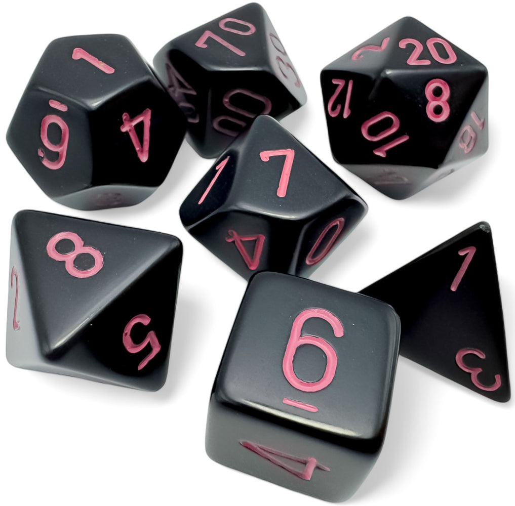 Opaque 7-Piece Dice Set Black With Pink