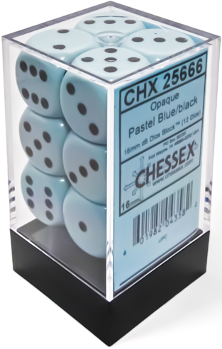 Opaque 12-Piece Dice Set Pastel Blue/Black (CHX25666) - Pastime Sports & Games