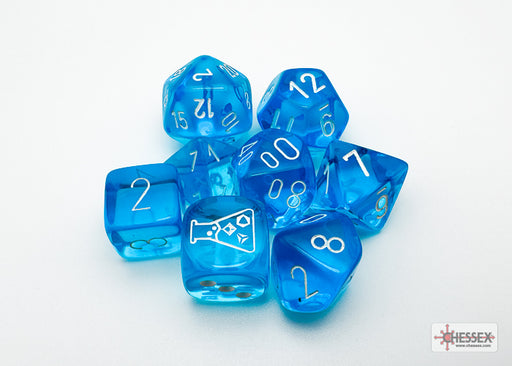Translucent 7-Piece Dice Set Tropical Blue And White - Pastime Sports & Games