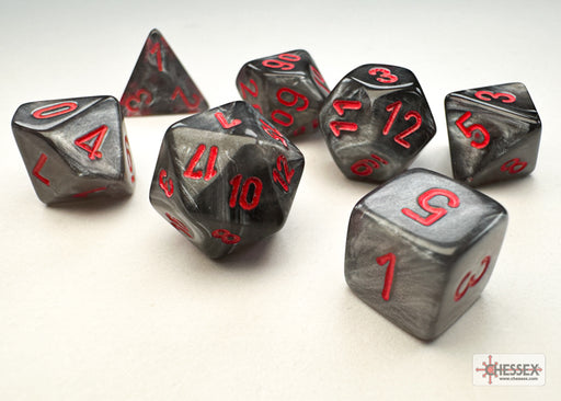 Mini Velvet 7-Piece Dice Set Black With Red - Pastime Sports & Games