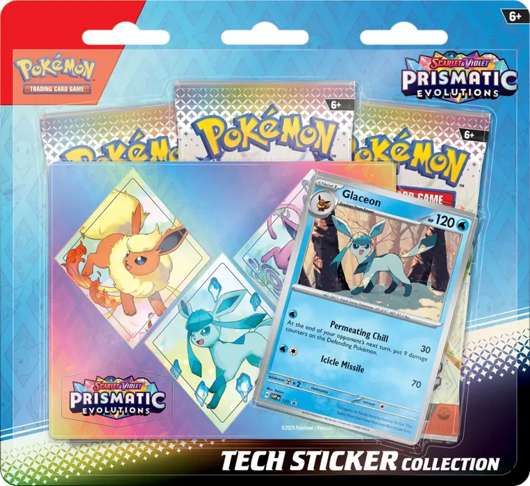 Pokemon Prismatic Evolutions Tech Sticker Collection Pack/Case - Pastime Sports & Games