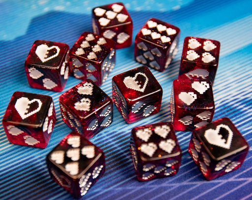 Infinite Black 1UP 12D6 Heart Pip Dice Set