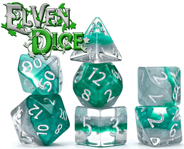 Eclipse 7-Piece Dice Set Elven Dice Sylvan Silver & Rivendell Green