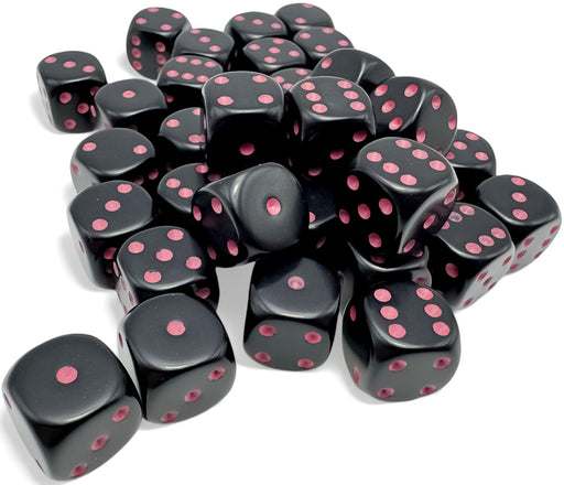 Opaque 36-Piece D6 Dice Set Black With Pink