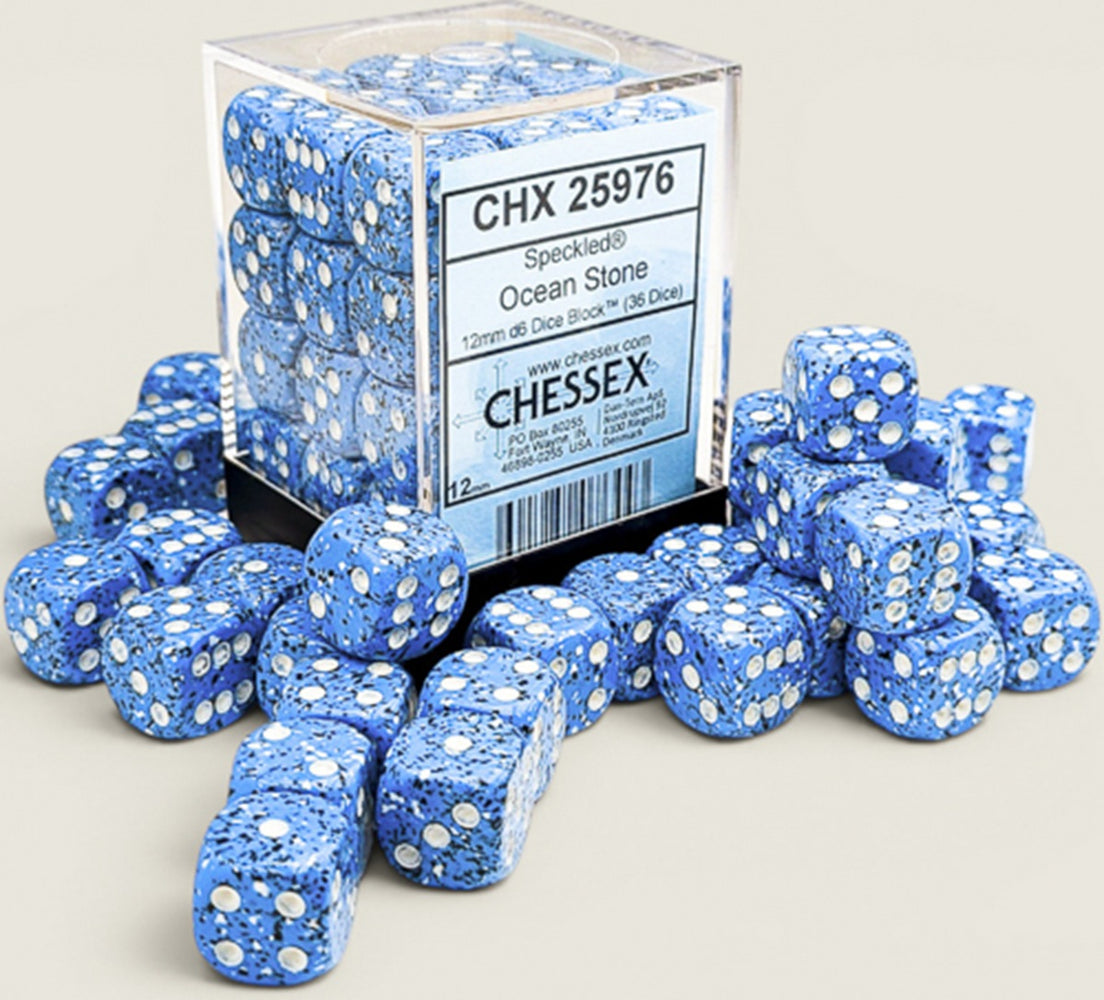 Speckled 36-Piece Six Sided 12mm Dice Set Ocean Stone