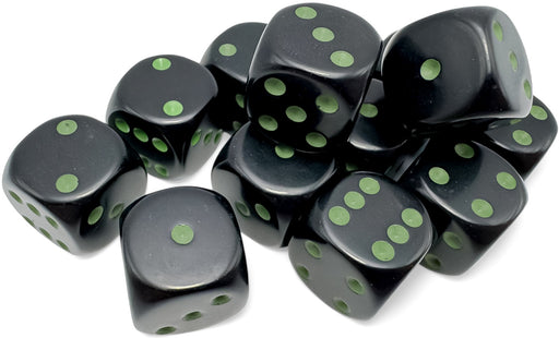 Opaque 12-Piece D6 Dice Set Black With Green