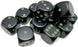 Opaque 12-Piece D6 Dice Set Black With Green