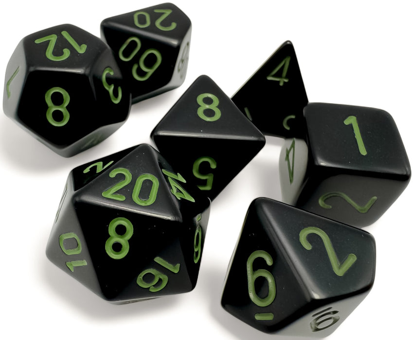 Opaque 7-Piece Dice Set Black With Green