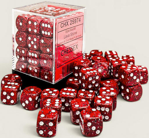 Speckled 36-Piece Six Sided 12mm Dice Set Lava Stone