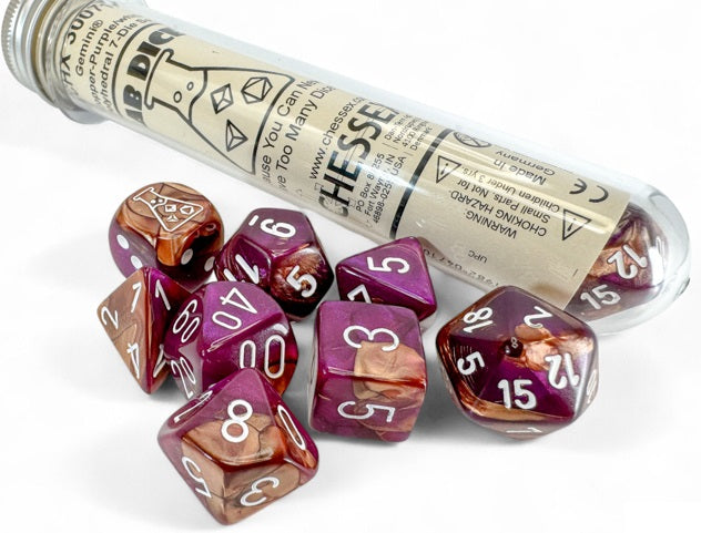 Gemini 7-Piece Dice Set Copper-Purple/White - Pastime Sports & Games