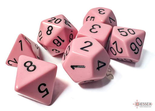 Opaque 7-Piece Dice Set Pastel Pink/Black (CHX25464) - Pastime Sports & Games