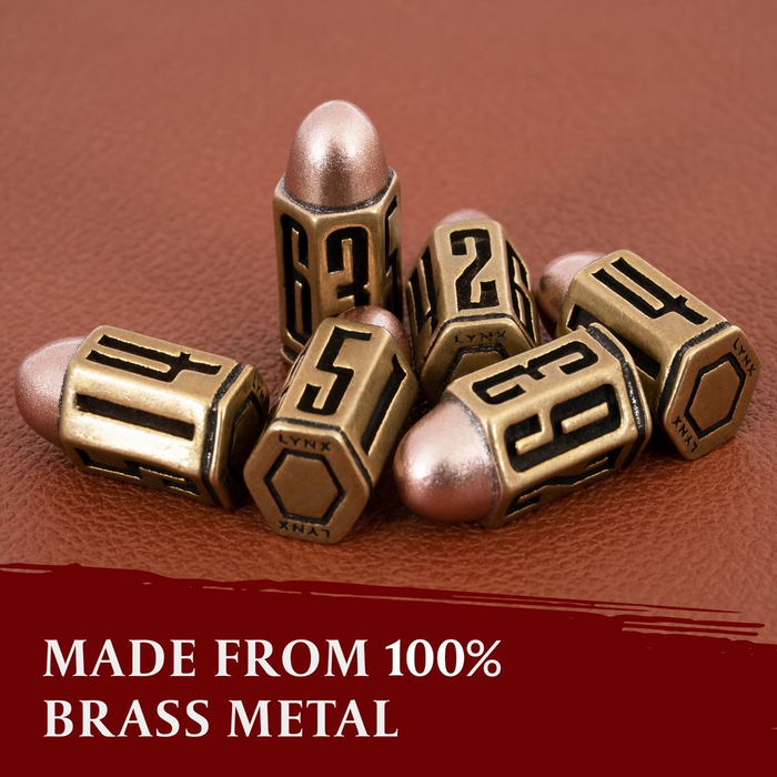 6-Sided Brass Metal Bullet Dice Set of 6