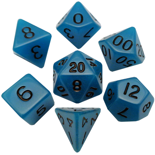 MDG 7-Piece Dice Set Glow Blue - Pastime Sports & Games