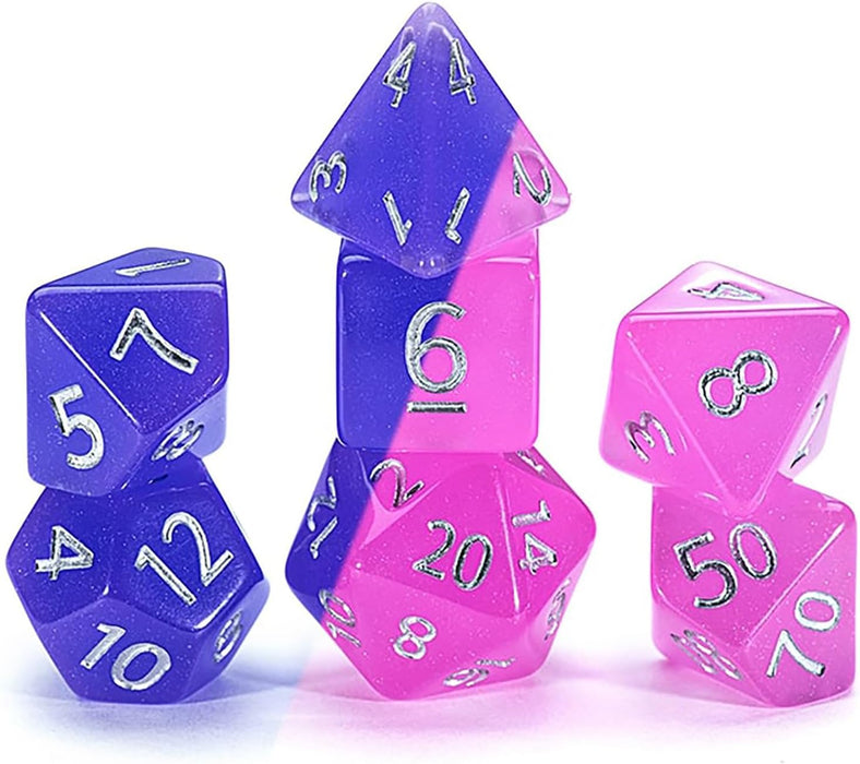 Chromomarcy 7-Piece RPG Dice Set Birthday Surprise Cold: Purple/ Hot: Pink