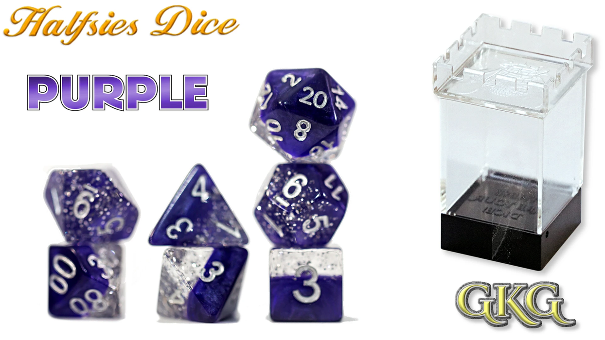 Halfsies 7-Piece Dice Set Glitter Edition Purple