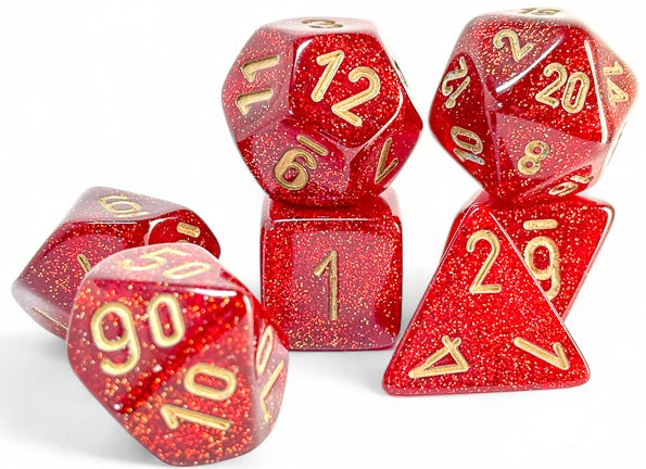 Glitter 7-Piece Mega-Hedral Dice Set Ruby With Gold (CHX22504)