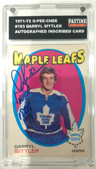 Darryl Sittler 1971-72 O-Pee-Chee Autographed & Inscribed Card #193 Encased in Magpro - Pastime Sports & Games