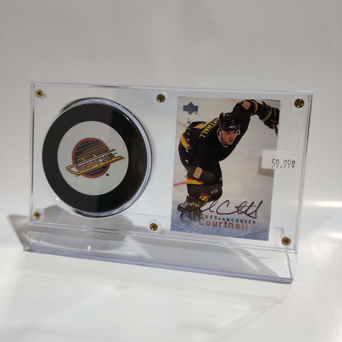 Russ Courtnall Autographed Card & Vancouver Canucks Puck Display