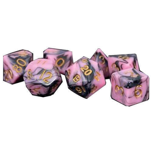 MDG 7-Piece Dice Set Pink & Black With Gold - Pastime Sports & Games