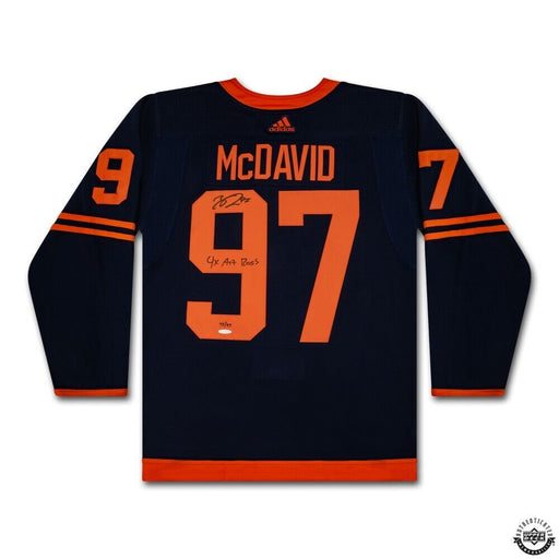 Connor McDavid Autographed Edmonton Oilers Inscribed "4X Art Ross" Alternate Jersey - Pastime Sports & Games
