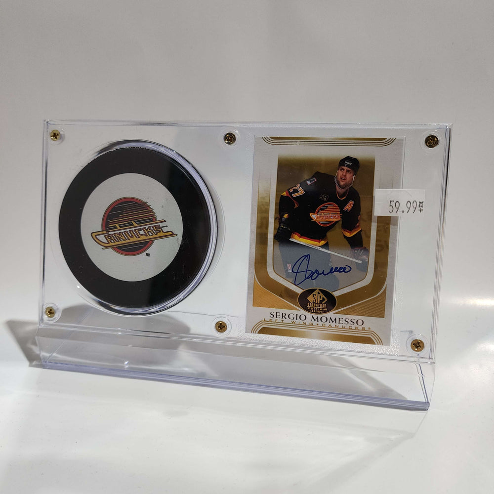Sergio Momesso Autographed Card & Vancouver Canucks Puck Display
