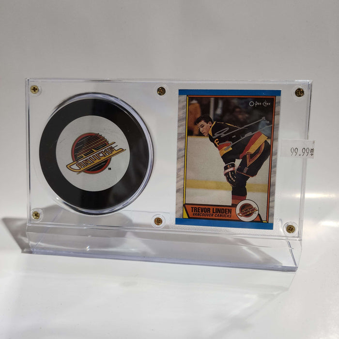 Trevor Linden Autographed Card & Vancouver Canucks Puck Display