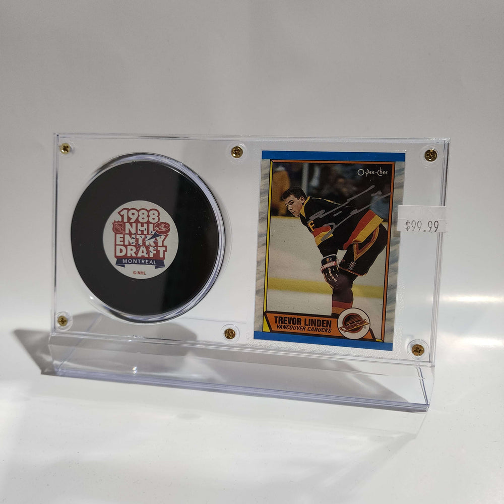 Trevor Linden Autographed Card & Vancouver Canucks Puck Display