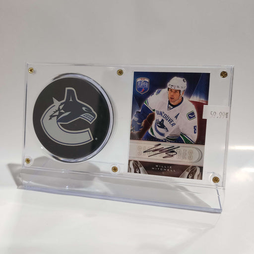 Willie Mitchell Autographed Card & Vancouver Canucks Puck Display