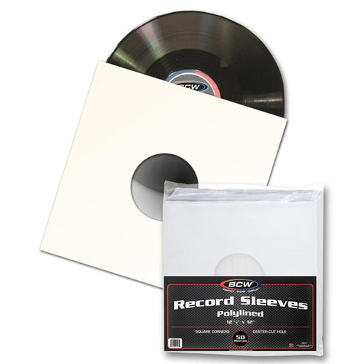 BCW Paper Record Sleeves 33 RPM - Polylined - SQ Corners - With Hole - Pastime Sports & Games