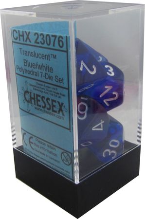 Chessex 7pc RPG Dice Set Translucent Blue/White CHX23076 - Pastime Sports & Games