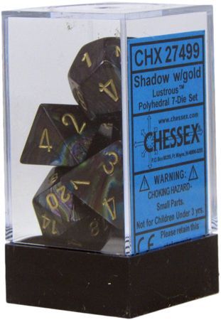 Chessex 7pc RPG Dice Set Lustrous Shadow/Gold CHX27499 - Pastime Sports & Games