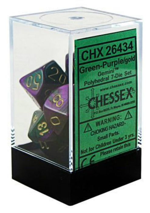Chessex 7pc RPG Dice Set Gemini Green & Purple/Gold CHX26434 - Pastime Sports & Games
