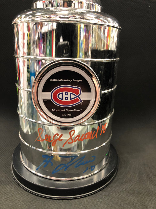 Montreal Canadiens Mini Replica Stanley Cup Autographed by Serge Savard, Guy Lafleur, Henri Richard (faded auto) - Pastime Sports & Games