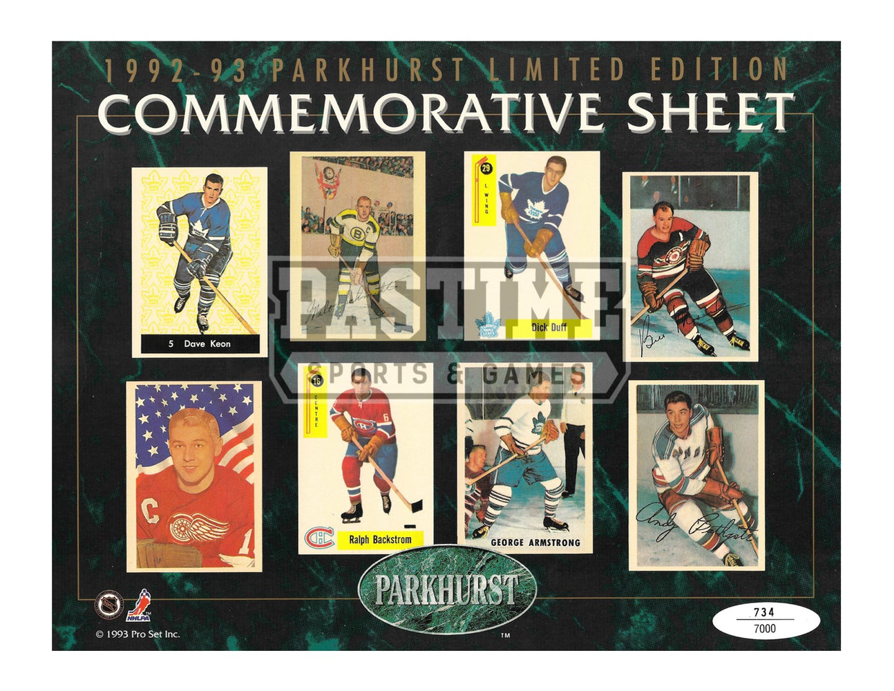 1992-93 Parkhurst Limited Edition Commemorative Sheet 9X12 (# out of 7000) - Pastime Sports & Games