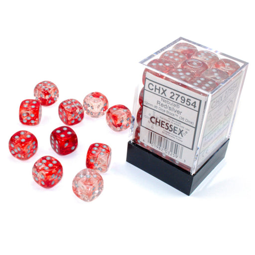 Chessex 36pc D6 Dice Set Nebula Red/Silver Luminary CHX27954 - Pastime Sports & Games