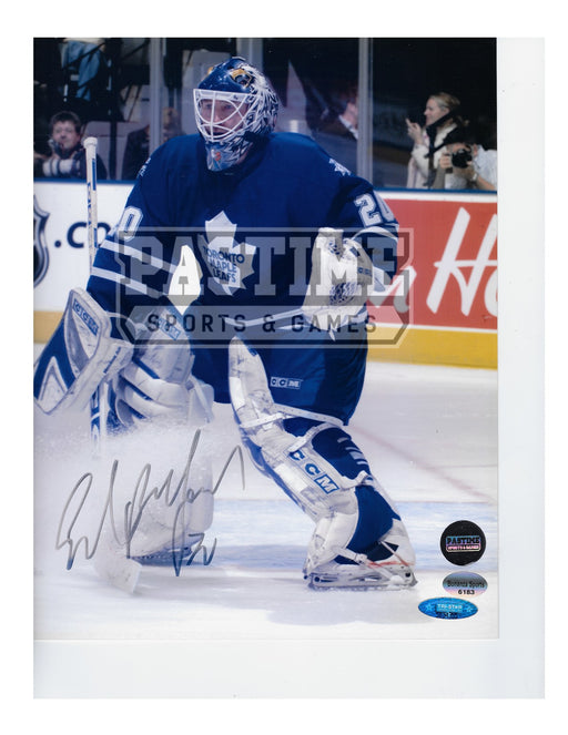 Ed Belfour 8X10 Maple Leafs Home Jersey (Catching Glove Up