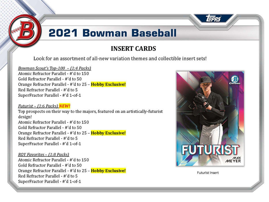 2021 Topps Bowman Baseball Hobby PRE ORDER - Pastime Sports & Games