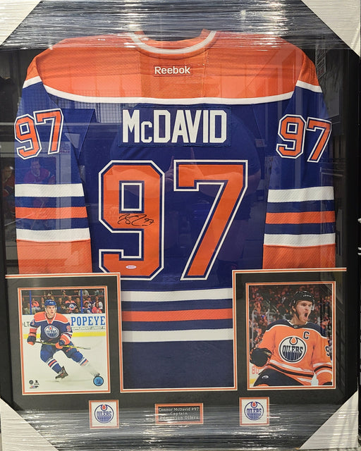 Connor Mcdavid Autographed Edmonton Oilers Framed Hockey Jersey - Pastime Sports & Games