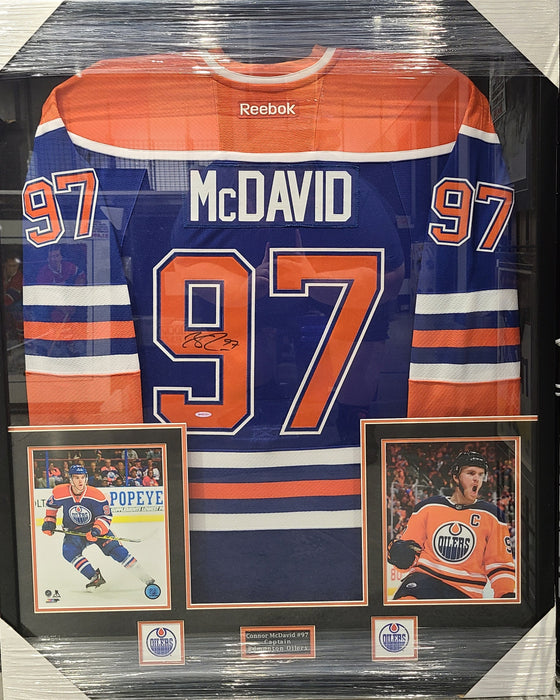 Connor Mcdavid Autographed Edmonton Oilers Framed Hockey Jersey - Pastime Sports & Games